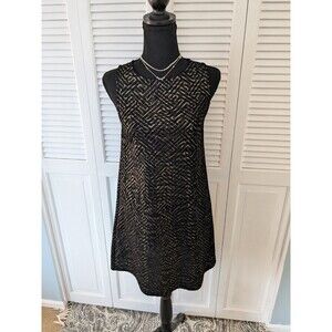 Ginger G Dress Women's S Black A-Line Mini Pullover Gold Thread Glam Sleeveless